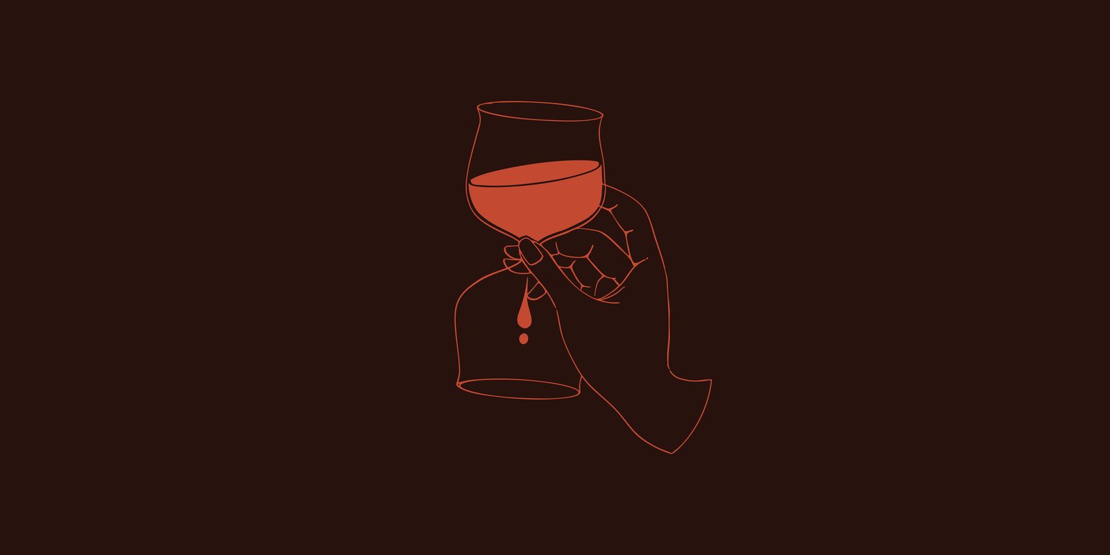 Ilustración de El Algo: una mano sostiene una copa de vino tinto